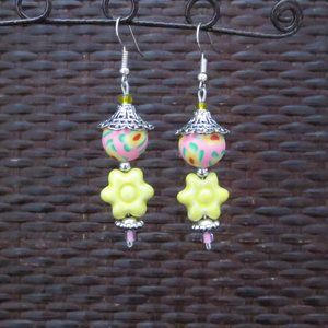New Hand Crafted Pink Floral Pagoda Inspired Earrings